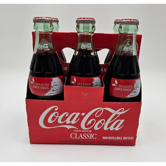 VTG Unopened 1991 Coca-Cola Classic Commemorative Holiday 6-Pack Glass Bottles - Picture 2 of 8